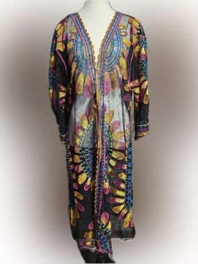 NWT Rachel Zoe Multicolor Embroidered Sheer Swim Vacation Kimono
